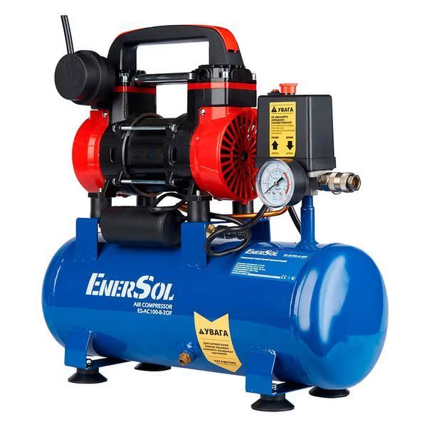 Компрессор 8л ENERSOL ES-AC100-8-2OF (0.75кВт/100л/мин/2 цилиндра/безмасляный) ES-AC100-8-2OF фото
