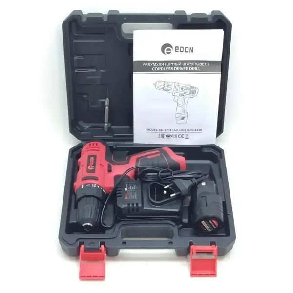 Купити Шурупокрут акумуляторний EDON ED-1201 (1акум.12В 2Аг/зарядний/кейс) в Україні у Tools Store
