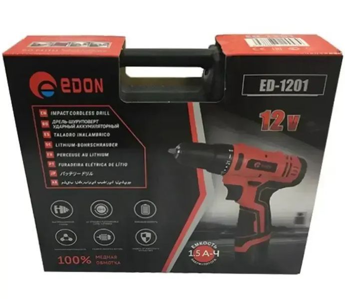 Купити Шурупокрут акумуляторний EDON ED-1201 (1акум.12В 2Аг/зарядний/кейс) в Україні у Tools Store