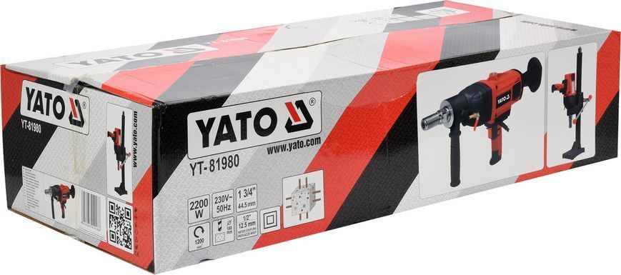 Купити Професійна установка алмазного буріння з стійкою YATO YT-81980 : 2200 Вт, 1200 об/хв діамантове свердлильне обладнання в Україні у Tools Store