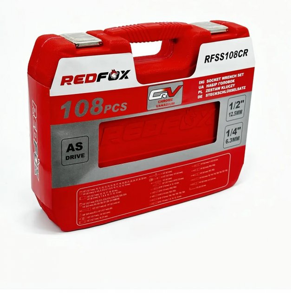 Качественный универсальный набор ключей головок REDFOX RFSS108 : 108 шт, &frac14;", &frac12;", вес 7 кг, Польша RFSS108 фото