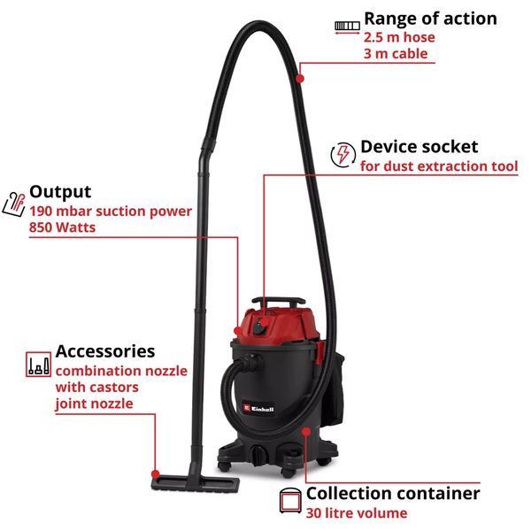 Купити Пилосос для вологого та сухого прибирання Einhell TC-VC 3055 A (2347430) в Україні у Tools Store