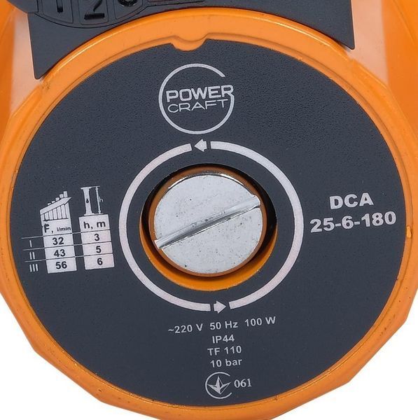 Купити Потужний насос циркуляційний Powercraft DCA 25-6-180 (81231N) : 0.1 кВт, висота подачі 6 м,56 л/хв, тиск 9.8 барів в Україні у Tools Store