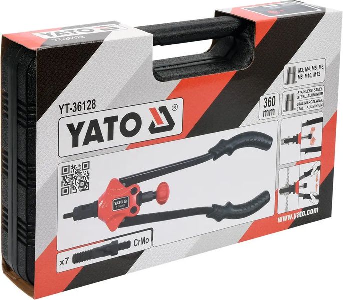 Заклепочник двухручный резьбовой YATO для нитогаек М 3-12 мм 360 мм (YT-36128) YT-36128 фото