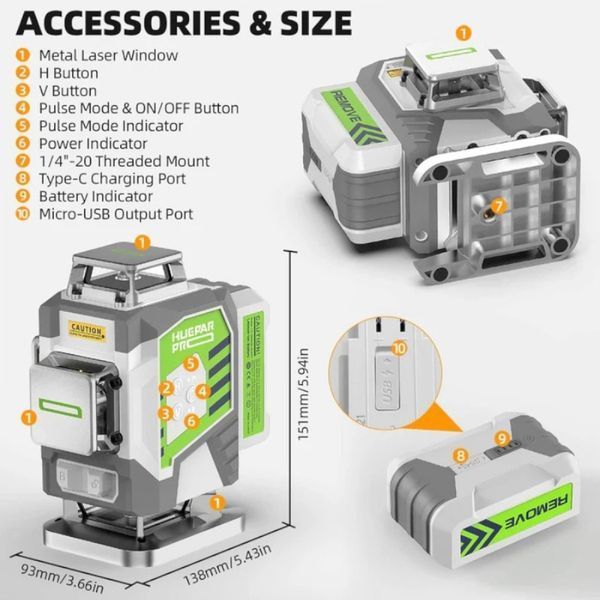 Купити Рівень лазерний HUEPAR ZK04CG 492010 (4D/зелений) в Україні у Tools Store
