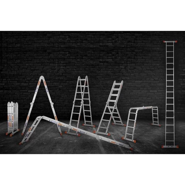 Лестница-трансформер алюминиевая 4 секции / 4 ступени BLUETOOLS : 4.70 м, 150кг (160-9013) 160-9013 фото