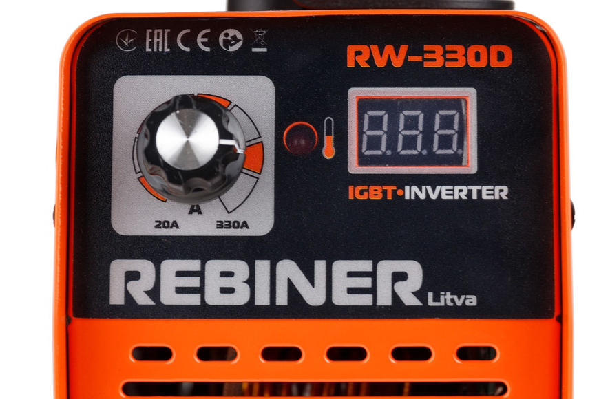 Потужний зварювальний інверторний апарат (зварка) Rebiner RW-330D : 3.5 кВт - 330 А, гарячий старт, вага 3.5 кг RW-330D фото