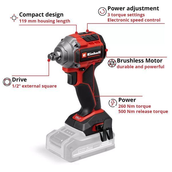 Купити Ударний гайковерт акумуляторний Einhell Professional TP-CW 18/260-C Li BL - Solo (без АКБ и ЗП) 4510090 в Україні у Tools Store