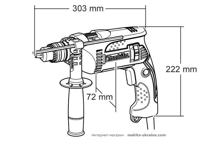 Купити Професійна дриль електрична ударна (електродриль) MAKITA HP1641K : 680 Вт, 1.5-13мм сверло, 2 кг в Україні у Tools Store