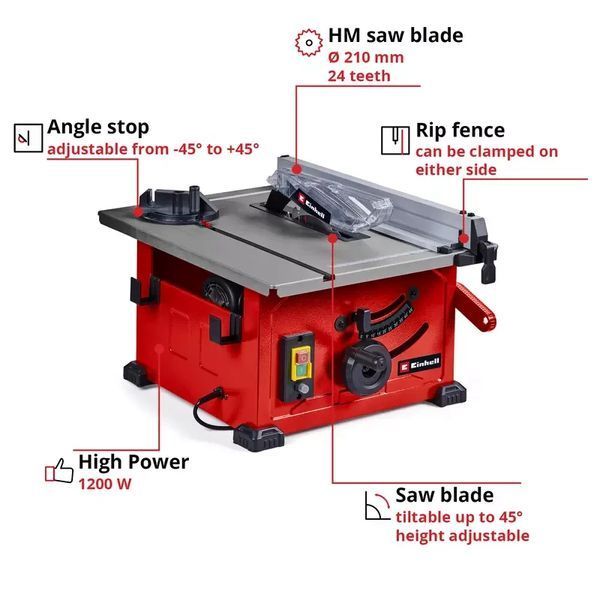 Мощная стационарная циркулярная пила (настольная циркулярка) Einhell TC-TS 8: 900 Вт, 210мм диск, 4800 об/мин 4340426 фото