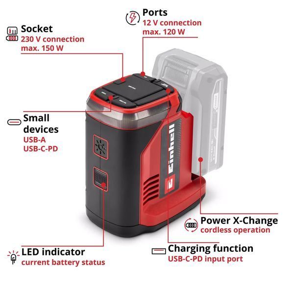 Инвертор аккумуляторный Power X-Change Einhell TE-ES 18/150/1 Li-C-Solo (1091310) без аккумулятора 1091310 фото