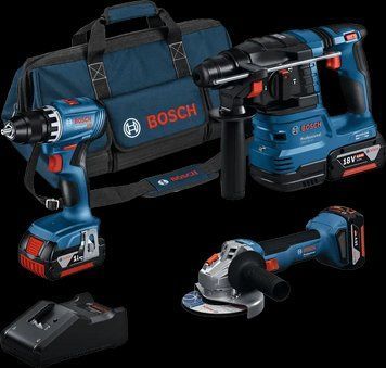 Набор аккумуляторный BOSCH 0615A5007L (GBH 18V-22/GSR 18V-45/GWS 18V-8/3акум.18В 4Ач/зарядный/сумка) 0615A5007L фото