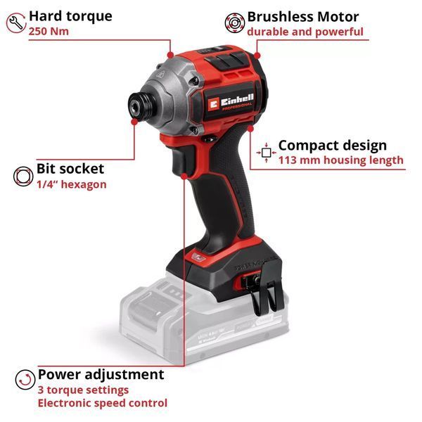 Купити Ударна викрутка Einhell Professional TP-CI 18/250-C Li BL - Solo : без АКБ (4510095) в Україні у Tools Store