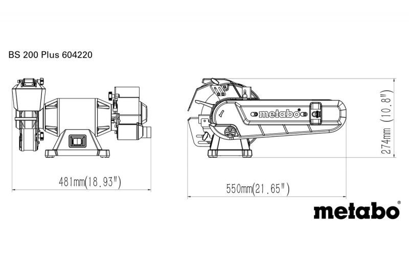 Профессиональная комбинированная точилка Metabo BS 200 Plus :600 Вт, диск 200мм,шлифлента 1020мм, 2.7 Нм 604220000 фото