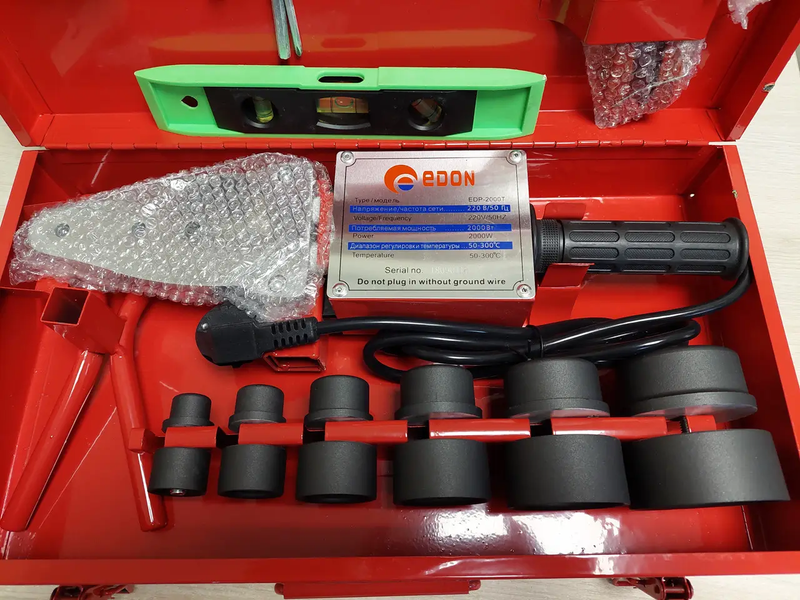 Потужний паяльник для пластикових труб Edon EDP-2000T : 2000 Вт, 20-63 мм насадки, зварювання полімерних труб EDP-2000T фото