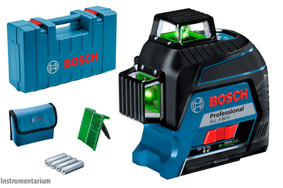 Профессиональный линейный лазерный нивелир Bosch Professional GLL 3-80 G: зеленый луч, 30м, на батарейках,кейс 0601063Y00 фото