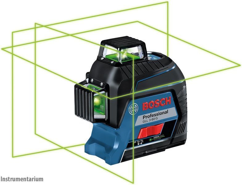 Профессиональный линейный лазерный нивелир Bosch Professional GLL 3-80 G: зеленый луч, 30м, на батарейках,кейс 0601063Y00 фото