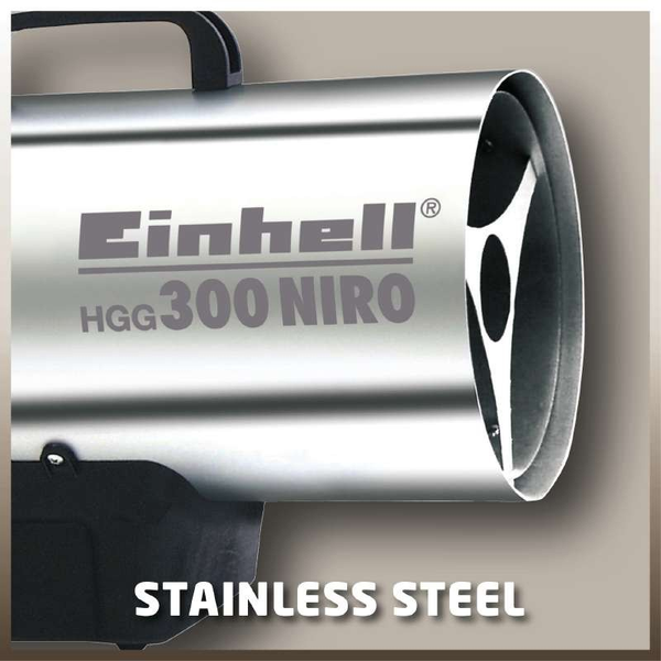 Потужний обігрівач газовий Einhell HGG 300 Niro : без АКБ, 30 кВт, тиск 1.5 бар, витрата повітря 1000 м3 / г (2330910) 2330910 фото