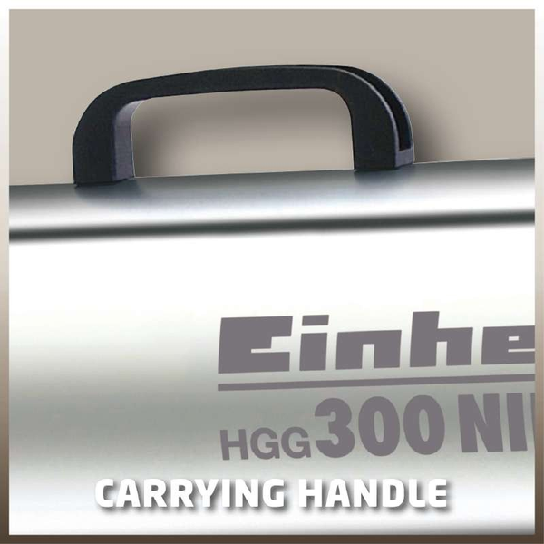 Потужний обігрівач газовий Einhell HGG 300 Niro : з АКБ 18V 2.5Ah, 30 кВт, тиск 1.5 бар, витрата повітря 1000 м3 / г (2330910) 2330910, 4512097 фото