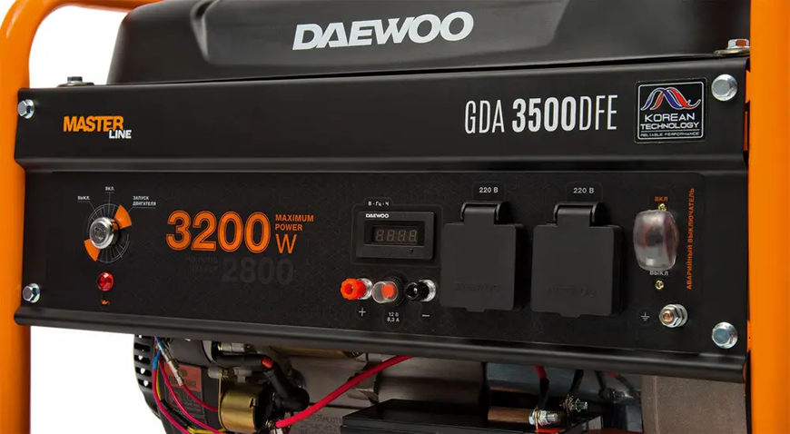 Професійний генератор газобензиновий DAEWOO GDA 3500DFE : 2.8/3.2 кВт, газ-бензин, бак 18 л, запуск ручний/електричний, вага 45 кг GDA3500DFE фото