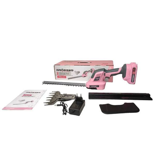 Ножницы для травы аккумуляторные GROSSER PHS 311 Pink Adition (1акум. 20В 2Аг/с кусторезом 305мм) G0298 фото