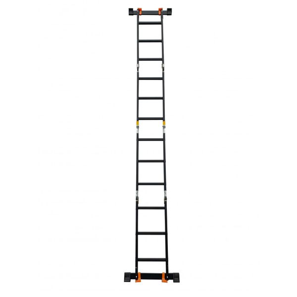Лестница-трансформер алюминиевая 4 секции / 3 ступени GTM KMP403A : 3.5м - 150кг многофункциональная стремянка KMP403A фото