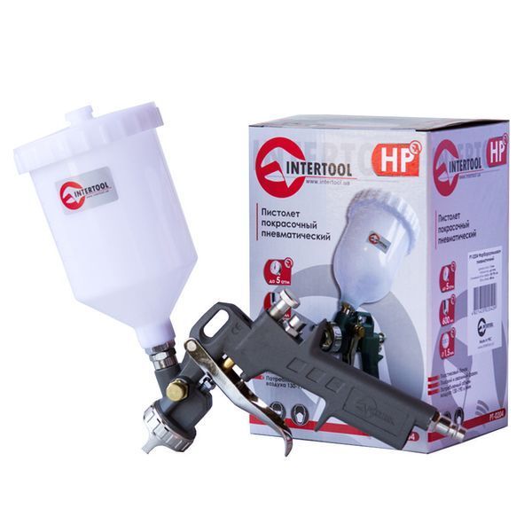 Краскопульт пневматический HP INTERTOOL PT-0204 : 190 л/мин, диаметр форсунки 1.5мм, 600 мл бачок PT-0204 фото