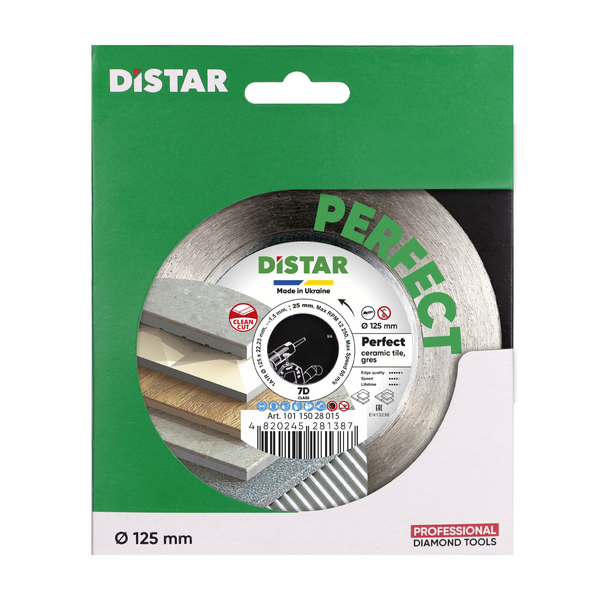 Диск алмазний відрізний Distar 1A1R 125X22,23H PERFECT : диск 125х22,23/Hх1,5мм, кераміка, керамограніт 10115028015 10115028015 фото