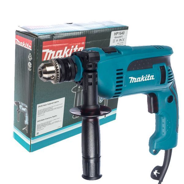 Профессиональная дрель электрическая ударная (электродриль) MAKITA HP 1640 : 680 Вт, 1.5-13 мм сверло, 2 кг HP1640 фото