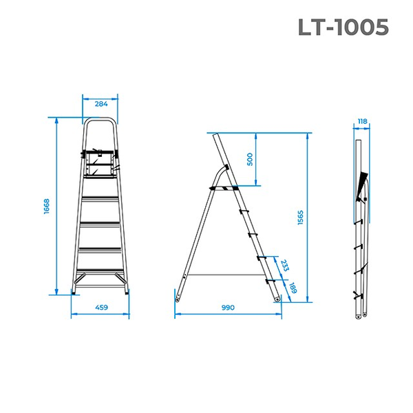 Стремянка алюминиевая, 5 ступеней, высота до платформы 1065 мм INTERTOOL LT-1005 LT-1005 фото