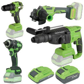 Купити Набір акумуляторний GROSSER SET 482 (GCD 520T/GTW 520N/GAG 120KBS/GRH 260/2акум.20В 4Аг+8Аг/зарядний/кейс) в Україні у Tools Store
