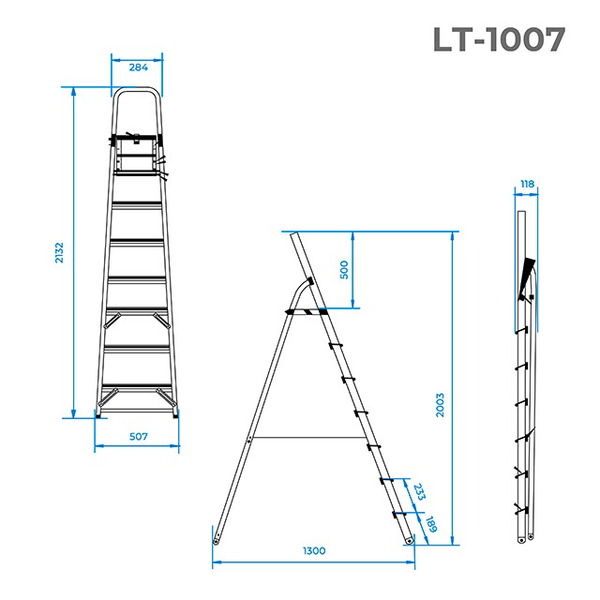 Стрем'янка з алюмінію, 7 сходинок, висота до платформи 1500 мм INTERTOOL LT-1007 LT-1007 фото