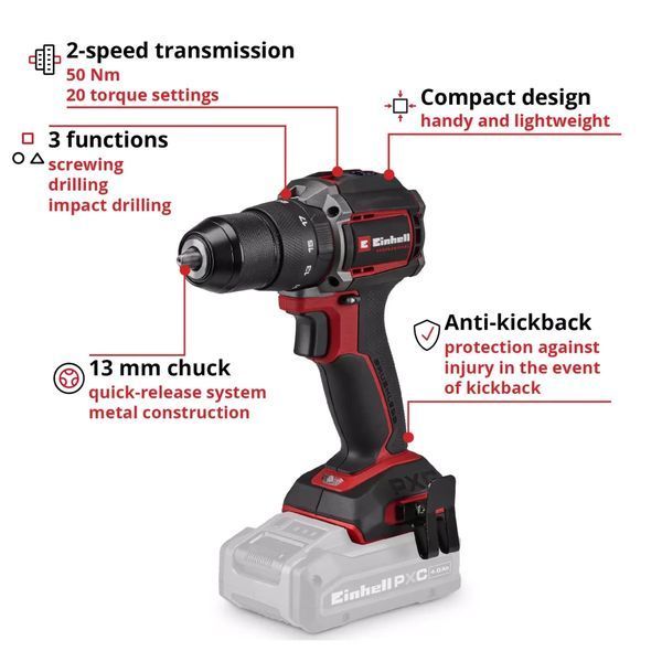 Купити Шуруповерт акумуляторний безщітковий Einhell Professional TP-CD 18/50-C Li-i BL (18В/каркас) в Україні у Tools Store