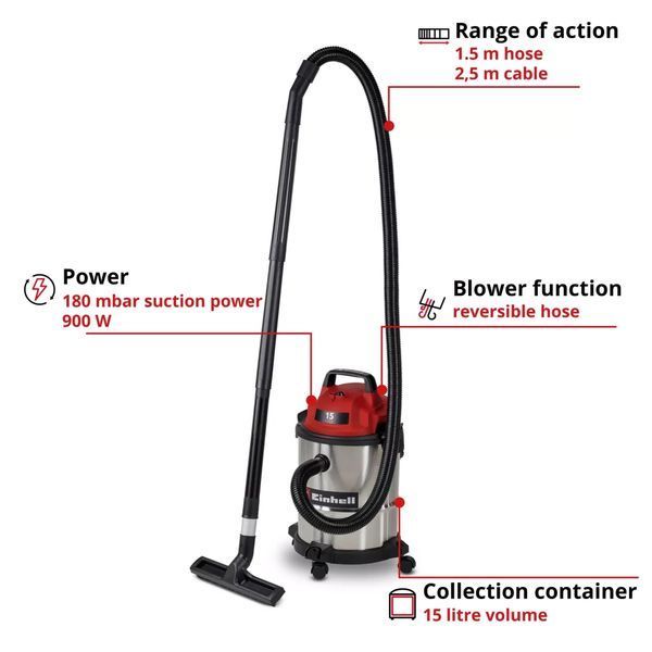 Купити Пилосос для вологого та сухого прибирання Einhell TC-VC 1540 S (2347405) в Україні у Tools Store