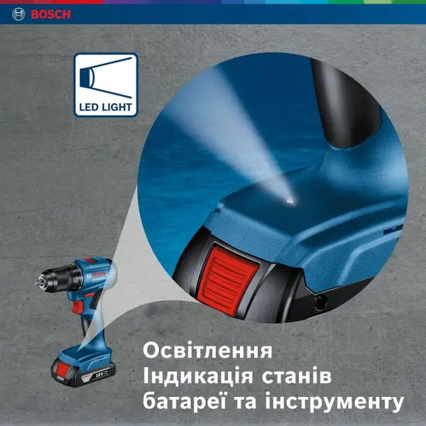 Потужний акумуляторний ударний дриль-шурупокрут Bosch Professional GSB 185-LI із 2 акб GBA 18V 2.0Ah, з/п GAL 18V-20 у кейсі 06019K3100 фото