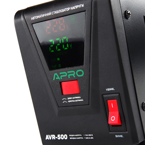 Стабілізатор напруги релейний APRO AVR-500 : 400 Вт, релейний, Led-дисплей, вага 2.15 кг AVR-500 фото