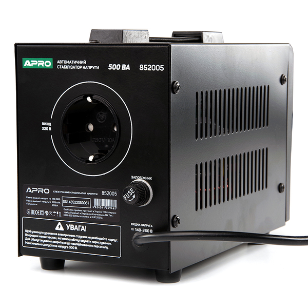 Стабілізатор напруги релейний APRO AVR-500 : 400 Вт, релейний, Led-дисплей, вага 2.15 кг AVR-500 фото