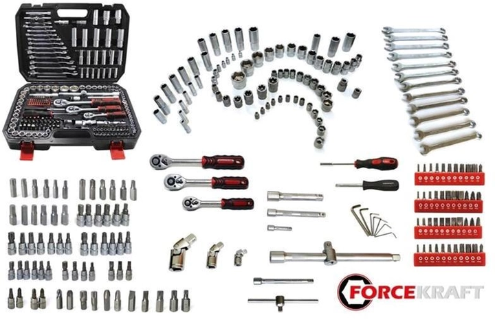 Профессиональный набор инструментов Forcekraft 216 шт (FK-38841) :1/4''3/8''1/2''(6гр.), кейс, вага 10.4 кг 301427978 фото