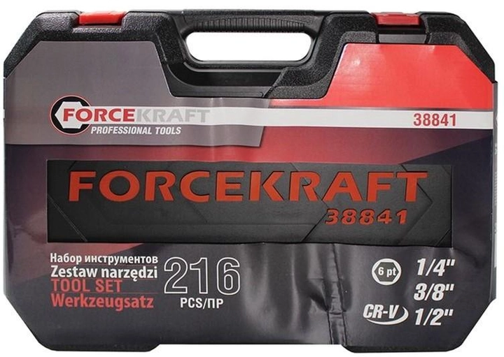 Профессиональный набор инструментов Forcekraft 216 шт (FK-38841) :1/4''3/8''1/2''(6гр.), кейс, вага 10.4 кг 301427978 фото