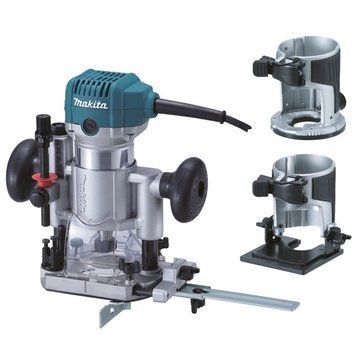 Купити Електричний ручний столярний фрезер по дереву MAKITA RT0700CX2J : 710 Вт, 6-8 цанга, 30000 об/хв електрофрезер, 3 бази в Україні у Tools Store
