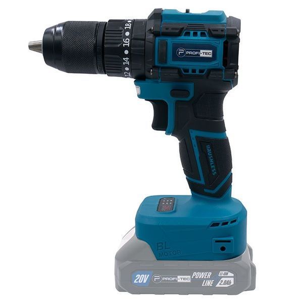 Аккумуляторный шуруповерт PROFI-TEC PCD5220BL POWERLine: с АКБ 2шт-20V 2.0 Ah, 52 Нм, набор головок 006294 фото