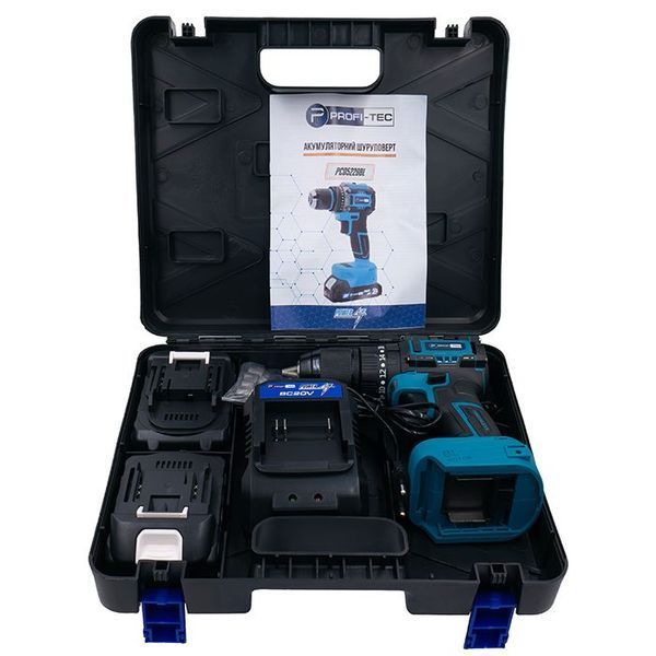 Аккумуляторный шуруповерт PROFI-TEC PCD5220BL POWERLine: с АКБ 2шт-20V 2.0 Ah, 52 Нм, набор головок 006294 фото