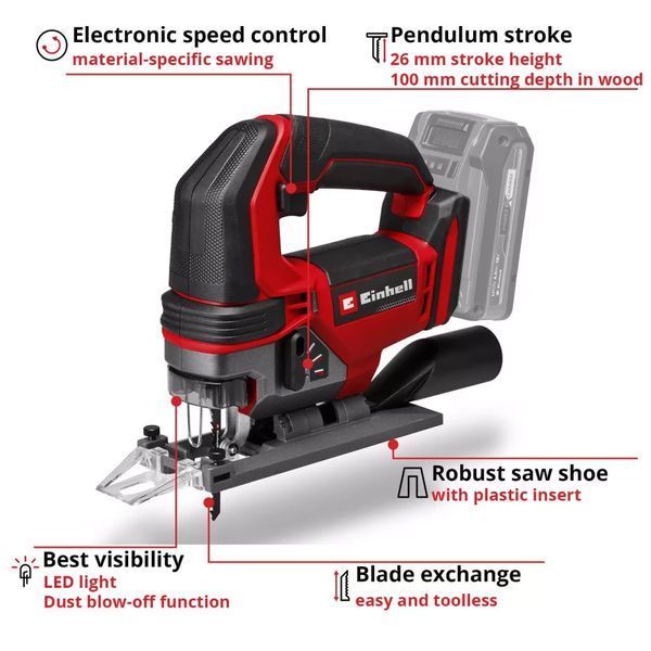 Купити Лобзик акумуляторний Einhell TE-JS 18/100 Li - Solo (18В/каркас) в Україні у Tools Store
