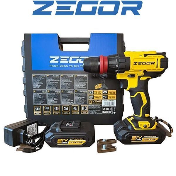 Купити Шурупокрут акумуляторний ZEGOR CDP-21Q (2акум.21В 2Аг/зарядний/кейс/з'ємний патрон) в Україні у Tools Store
