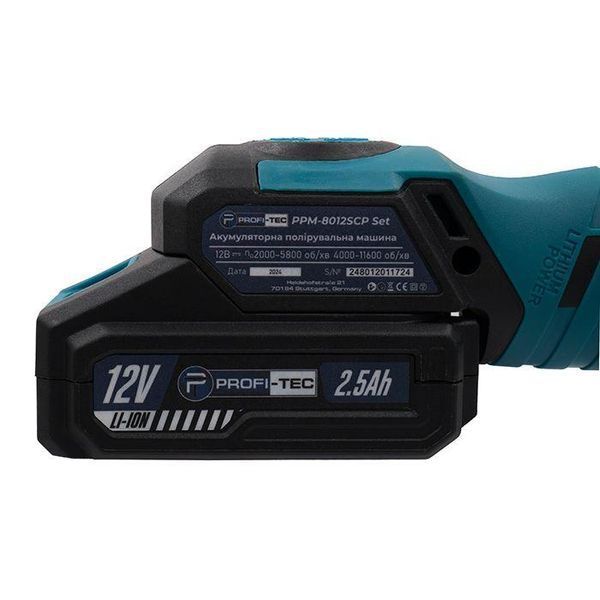 Купити Машина полірувальна ексцентрикова акумуляторна PROFI-TEC PPM-8012SCP Set (1акум.12В 2Аг/зарядний/насадки/кейс) в Україні у Tools Store