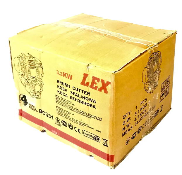 Мощная бензиновая мотокоса (бензокоса) 4-х тактная LEX BC331 травы : 3.3 кВт, 33 см3, 9000 об/мин BC331 фото