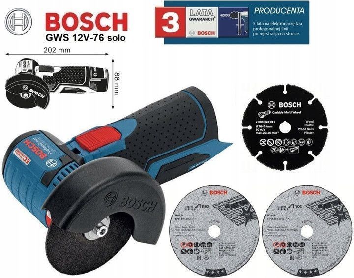 Купити Шліфмашина кутова акумуляторна BOSCH GWS 12V-76 (1акум.12В 2Аг/зарядний) в Україні у Tools Store