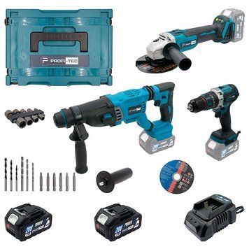 Набор аккумуляторных PROFI-TEC Combo Set 3/6 (PBH201BL/DGA20BL/DHP485BL/2акум.20В 4Ач/зарядный/кейс) 006725 фото