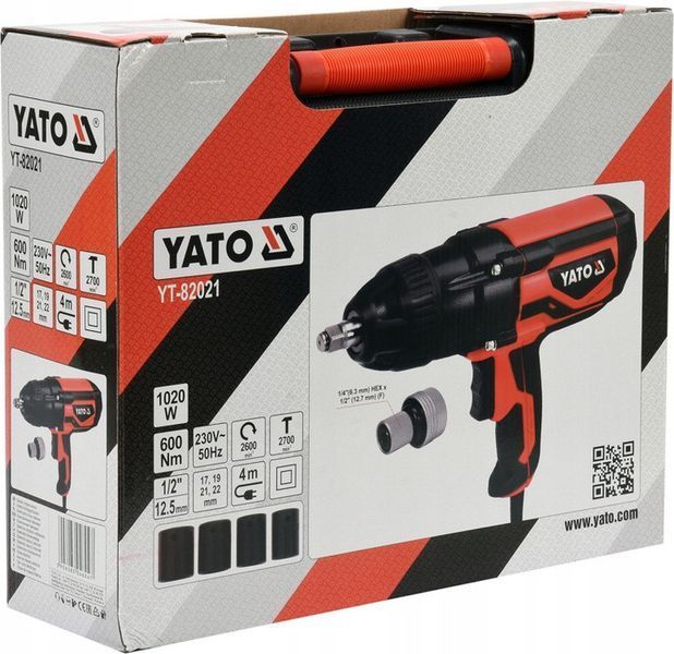 Купити Гайковерт ударний YATO 1/2" 1020 Вт, 600 НМ 2600 об/хв + 4 головки і кейс в Україні у Tools Store