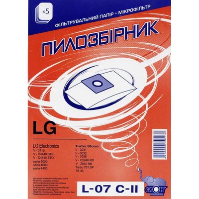 Многоразовый пылесборник для пылесоса СЛОН L07 C-II LG (5 шт) L07 C-II фото